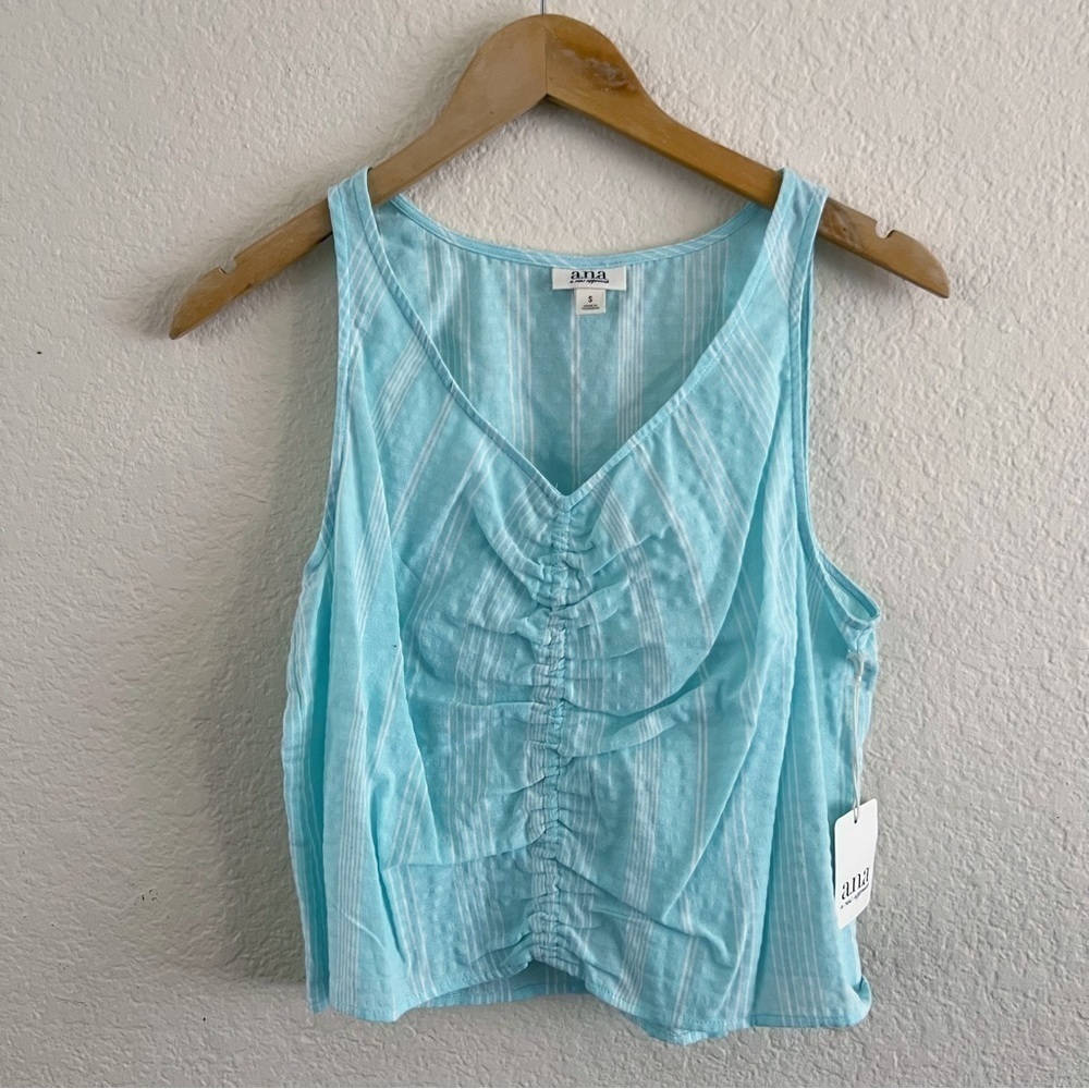 a.n.a Womens V Neck Sleeveless Tank Top ruched Size Small
